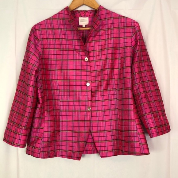 LINDA BERTOZZI PINK PLAID SILK DUPIONI GIDGET BLOUSE SIZE 4 - Picture 1 of 11